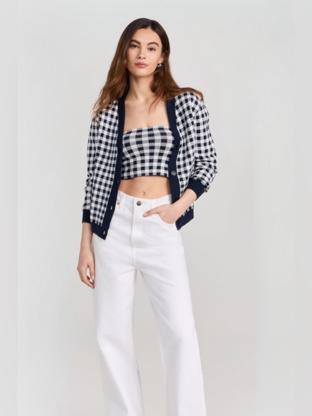 KULE The Liam Cardigan Gingham Navy NWT Size Medium